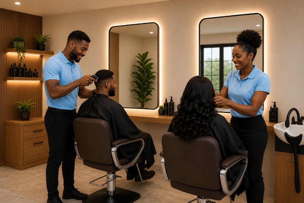 Beauty salon interior in Brass